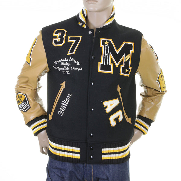 Sugar Cane's Whitesville Letterman WV12310 30oz melton wool set in award Mavericks stadium jacket WHIT1091
