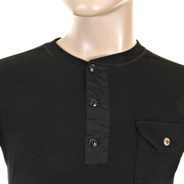 Black Long Sleeve SC65293 Fiction Romance Henley Neck T-shirt CANE1083