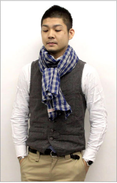 Sugarcane Blue Palaka SC01968A One Wash Vintage Cut Stole for Men with Leather Stole Ring CANE2694