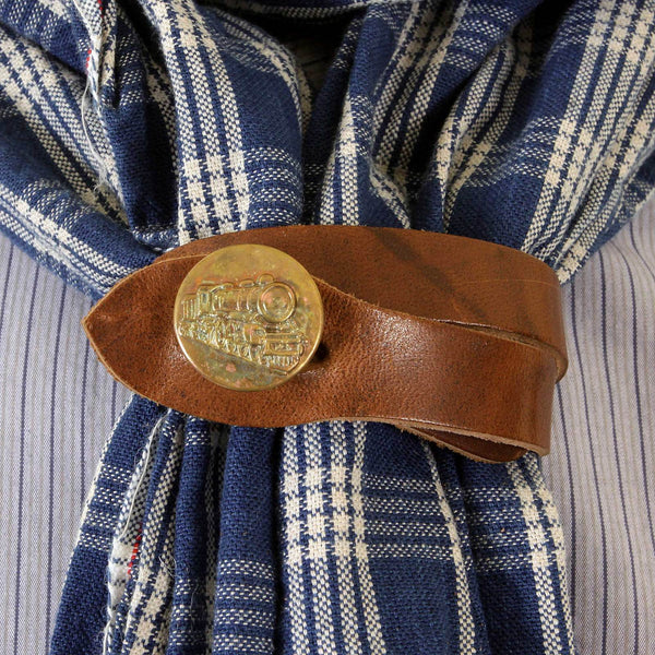 Sugarcane Blue Palaka SC01968A One Wash Vintage Cut Stole for Men with Leather Stole Ring CANE2694