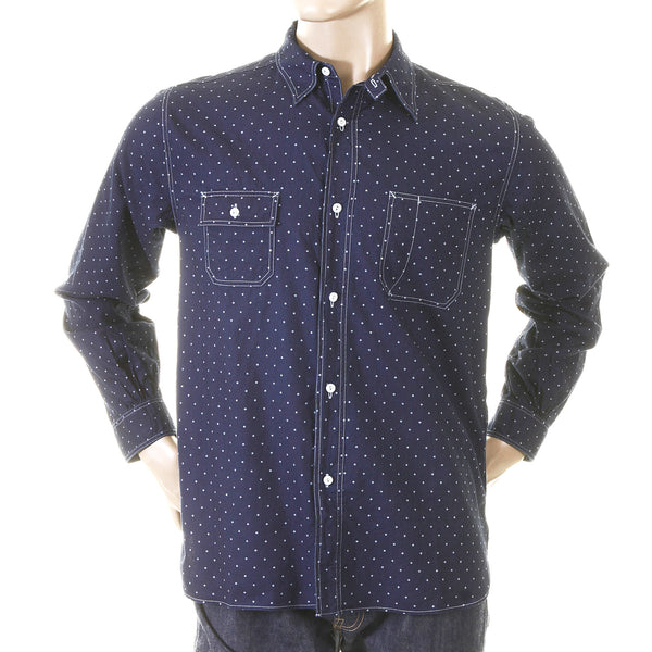 Navy Fiction Romance SC25675A Star Dot Vintage Cut Work Shirt CANE2728