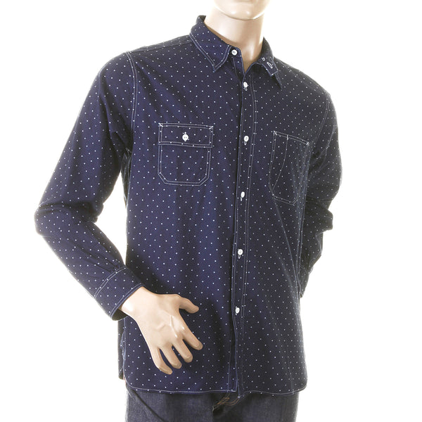 Navy Fiction Romance SC25675A Star Dot Vintage Cut Work Shirt CANE2728