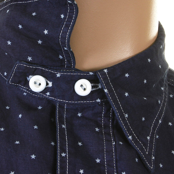 Navy Fiction Romance SC25675A Star Dot Vintage Cut Work Shirt CANE2728