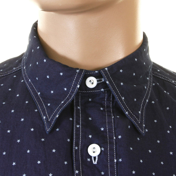 Navy Fiction Romance SC25675A Star Dot Vintage Cut Work Shirt CANE2728