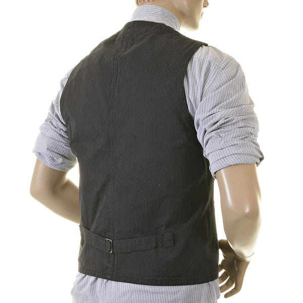 Black Vintage Cut Cotton SC12458 Striped Work Vest for Men CANE2727