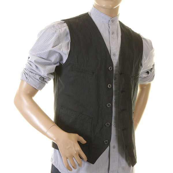 Black Vintage Cut Cotton SC12458 Striped Work Vest for Men CANE2727