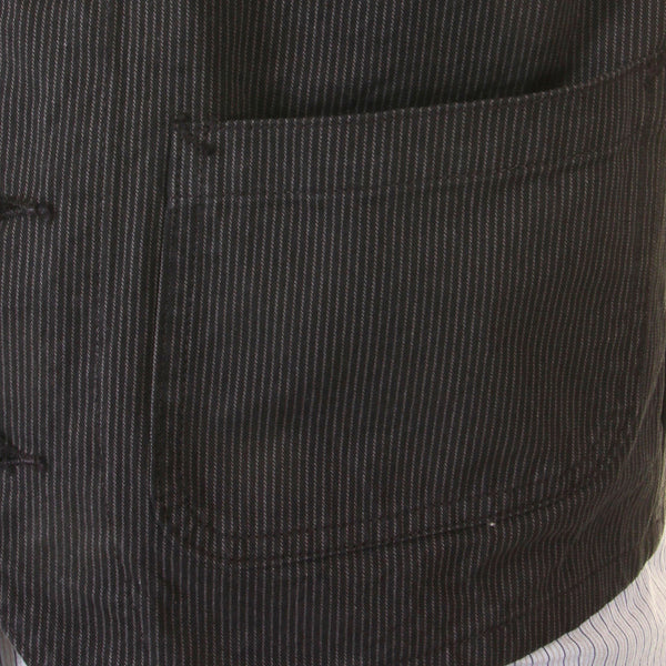 Black Vintage Cut Cotton SC12458 Striped Work Vest for Men CANE2727