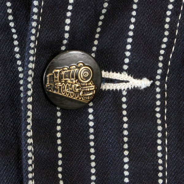 Sugarcane Mens Navy SC12361A Dot Striped Wabash Engineer Vintage Cut Regular Fit Denim Waistcoat Top CANE2015