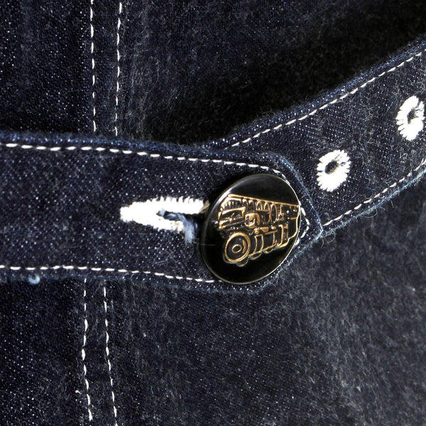 Sugarcane Mens Navy SC12361A Dot Striped Wabash Engineer Vintage Cut Regular Fit Denim Waistcoat Top CANE2015