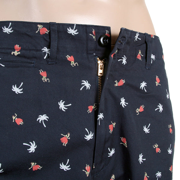 Sun Surf Navy Blue Mens SS51186 Chino Styled Cotton Twill Printed Aloha Hula Dancer Shorts SURF3816