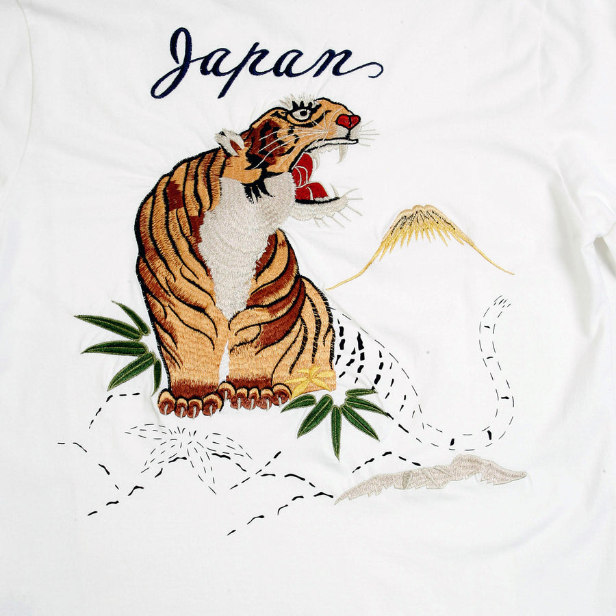 Tiger Embroidered White Long Sleeve TT64241 Slim Fit T-Shirt CANE2846