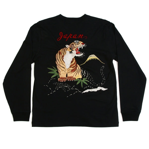 Black Slim Fit TT64241 Tiger Embroidered Long Sleeve T-Shirt CANE2847