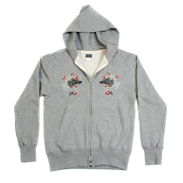 Hells Dragon Embroidered TT64244 Slim Fit Heather Grey Hoodie CANE2848