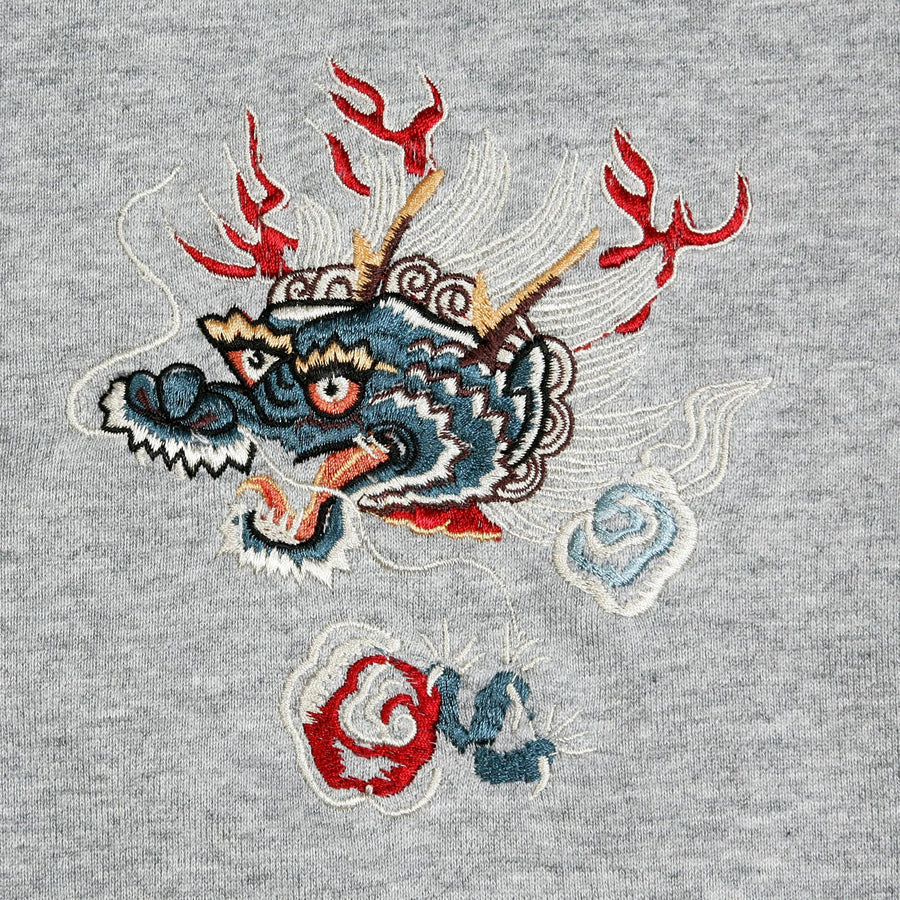 Hells Dragon Embroidered TT64244 Slim Fit Heather Grey Hoodie CANE2848