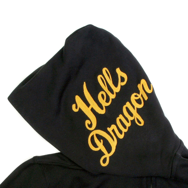 Slim Fit TT64244 Black Hoodie with Hells Dragon Embroidery CANE2849
