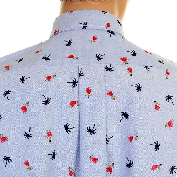 Blue Oxford SS34973 Button Down Hula Dancer Printed Shirt SURF3814