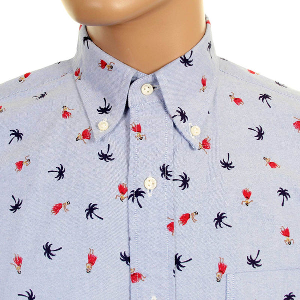 Blue Oxford SS34973 Button Down Hula Dancer Printed Shirt SURF3814