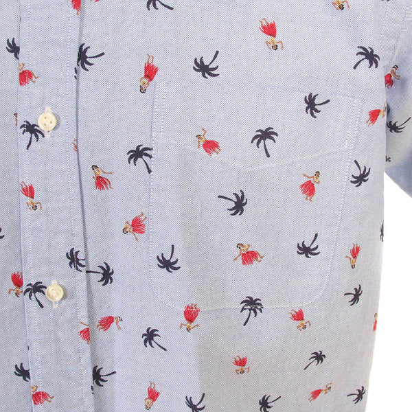 Blue Oxford SS34973 Button Down Hula Dancer Printed Shirt SURF3814