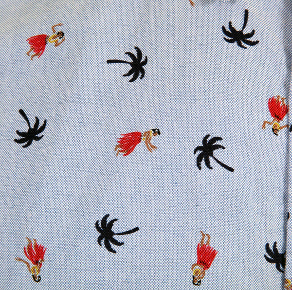 Blue Oxford SS34973 Button Down Hula Dancer Printed Shirt SURF3814