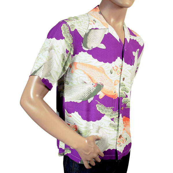 Purple Cuban Collared SS36434 Koi Carp Printed Hawaiian Shirt SURF4300