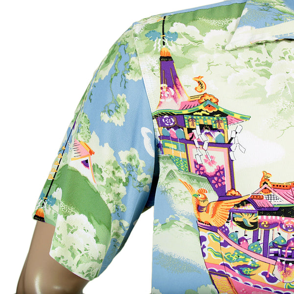 Mens Gion Matsuri Print SS36431 Rayon Hawaiian Shirt in Blue SURF4301