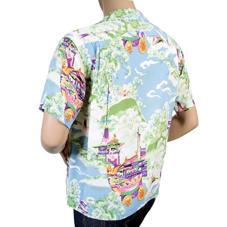 Mens Gion Matsuri Print SS36431 Rayon Hawaiian Shirt in Blue SURF4301