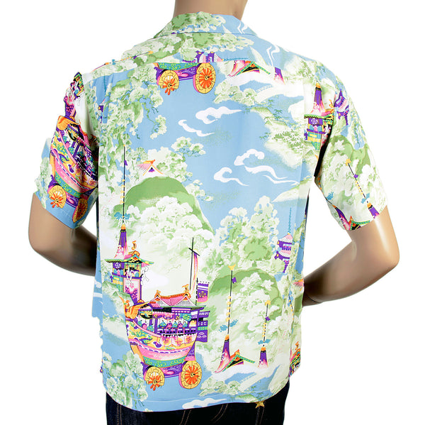 Mens Gion Matsuri Print SS36431 Rayon Hawaiian Shirt in Blue SURF4301