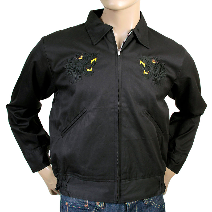 Black Hand Embroidered Tiger TT13002 Cotton Twill Suka Jacket TOYO4121