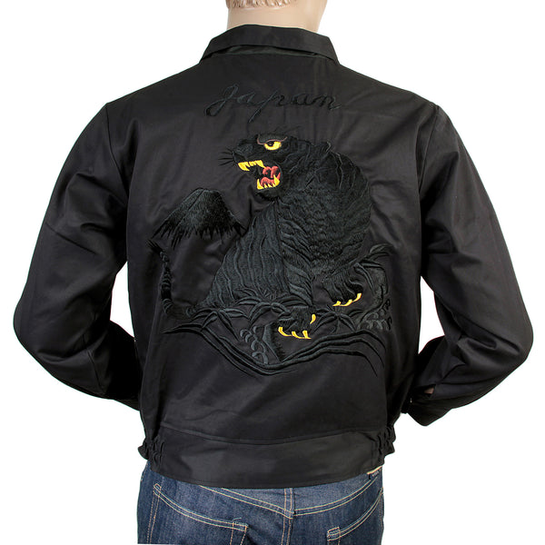 Black Hand Embroidered Tiger TT13002 Cotton Twill Suka Jacket TOYO4121