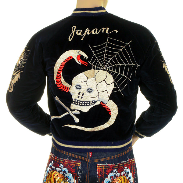 Skull Embroidered Black TT11783 Acetate Velvet Suka Jacket TOYO4233
