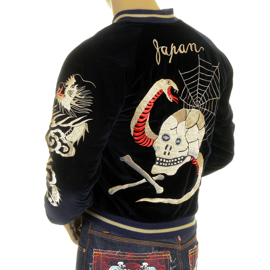 Skull Embroidered Black TT11783 Acetate Velvet Suka Jacket TOYO4233
