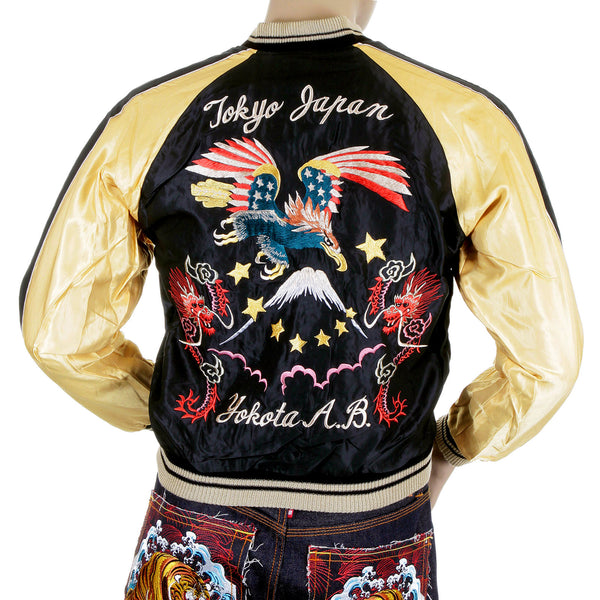 Black and Gold TT11781 Eagle Embroidered Souvenir Jacket TOYO4232