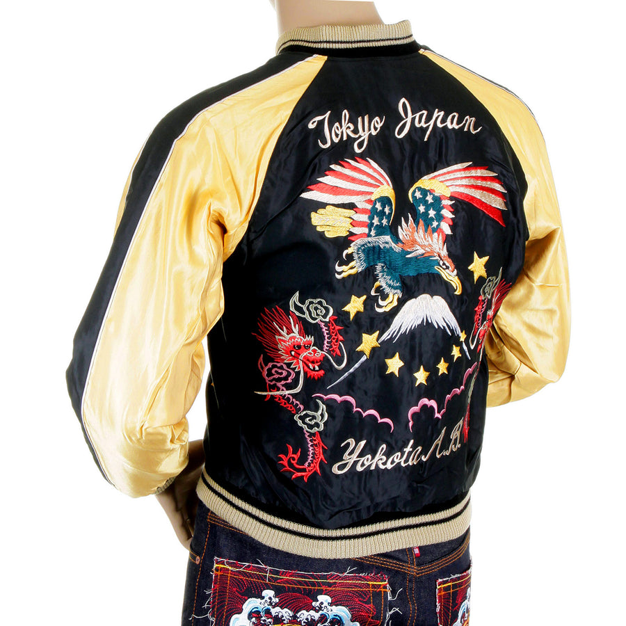 Black and Gold TT11781 Eagle Embroidered Souvenir Jacket TOYO4232