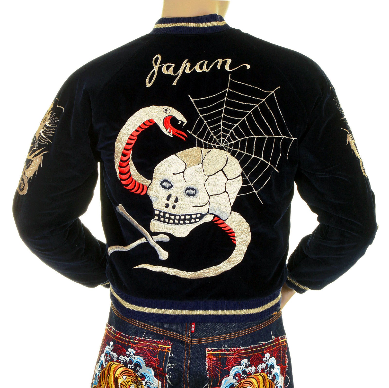 Reversible Skull Embroidered TT Black Velvet Suka Jacket