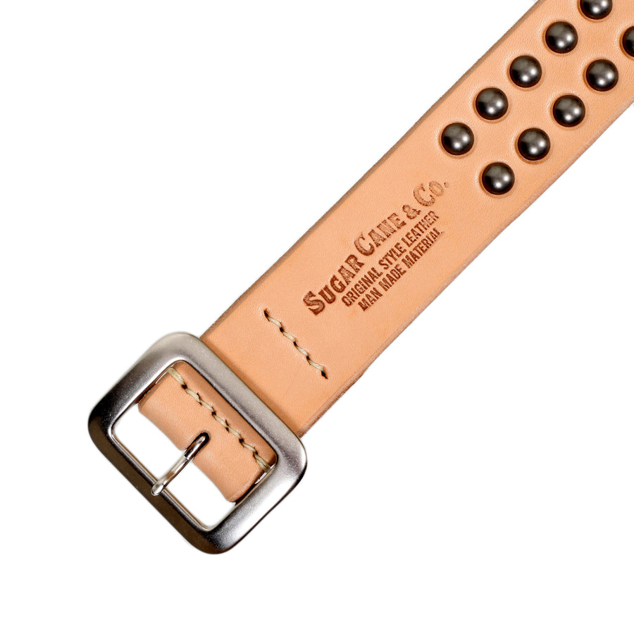 Beige Cowhide SC02322 Leather Garrison Belt with Studs CANE5728