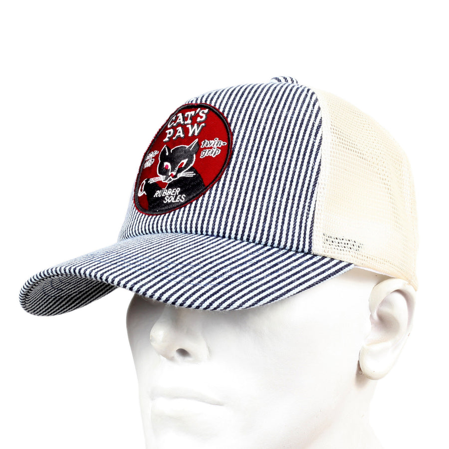 Off White Mesh Back Hickory Narrow Striped Truckers Cap for Men by Cats Paw CANE5735