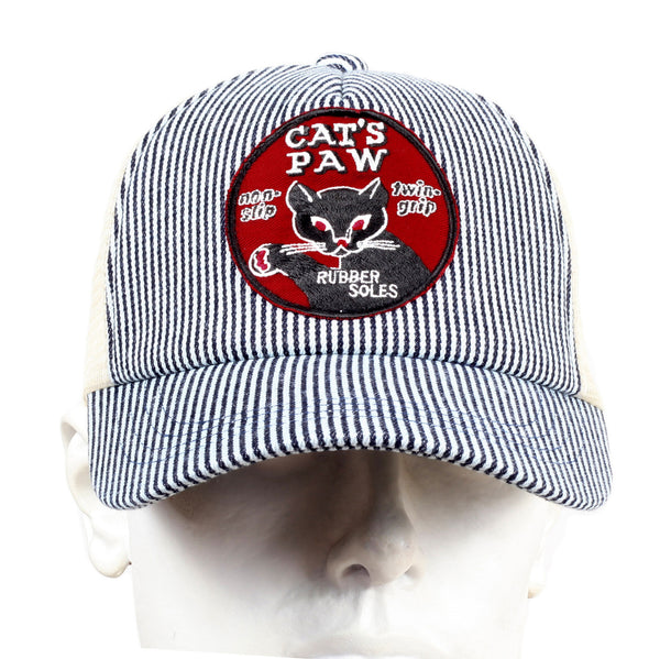 Off White Mesh Back Hickory Narrow Striped Truckers Cap for Men by Cats Paw CANE5735