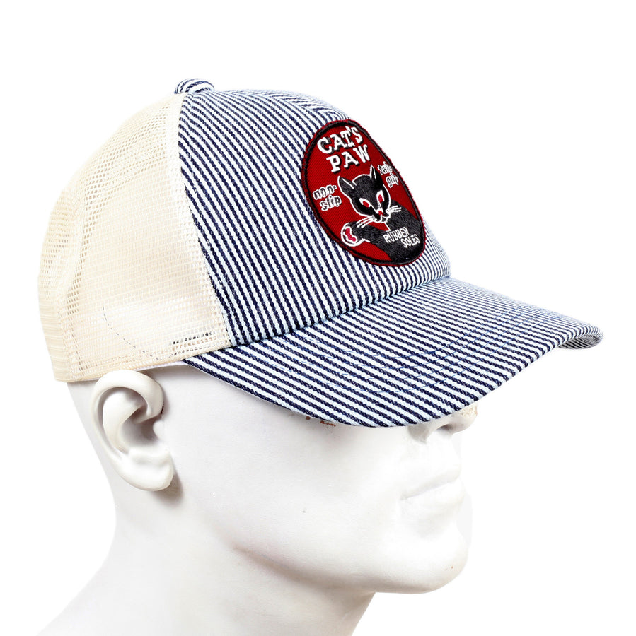 Off White Mesh Back Hickory Narrow Striped Truckers Cap for Men by Cats Paw CANE5735