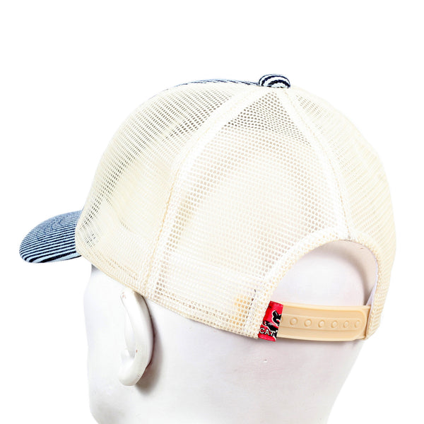 Off White Mesh Back Hickory Narrow Striped Truckers Cap for Men by Cats Paw CANE5735
