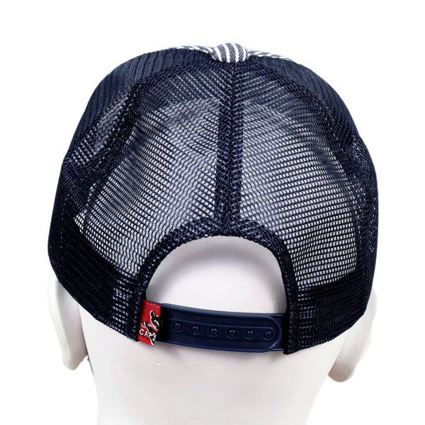 Navy Mesh Back Hickory Wide Striped Truckers Cap for Men by Cats Paw CANE5732