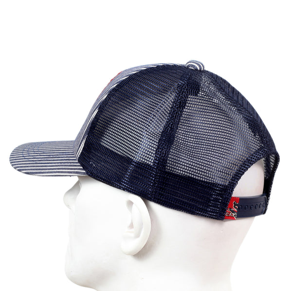 Navy Mesh Back Hickory Wide Striped Truckers Cap for Men by Cats Paw CANE5732