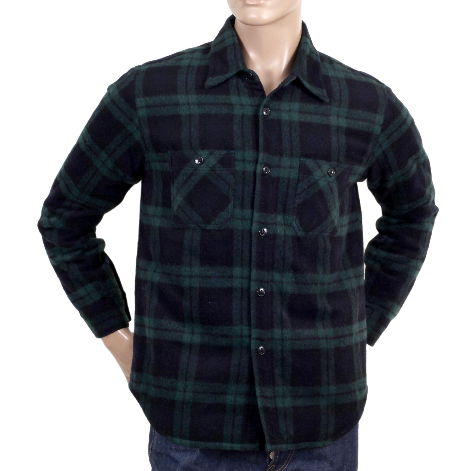 Green Quilted Lining SC13178 Wool Mix Checked CPO Overshirt