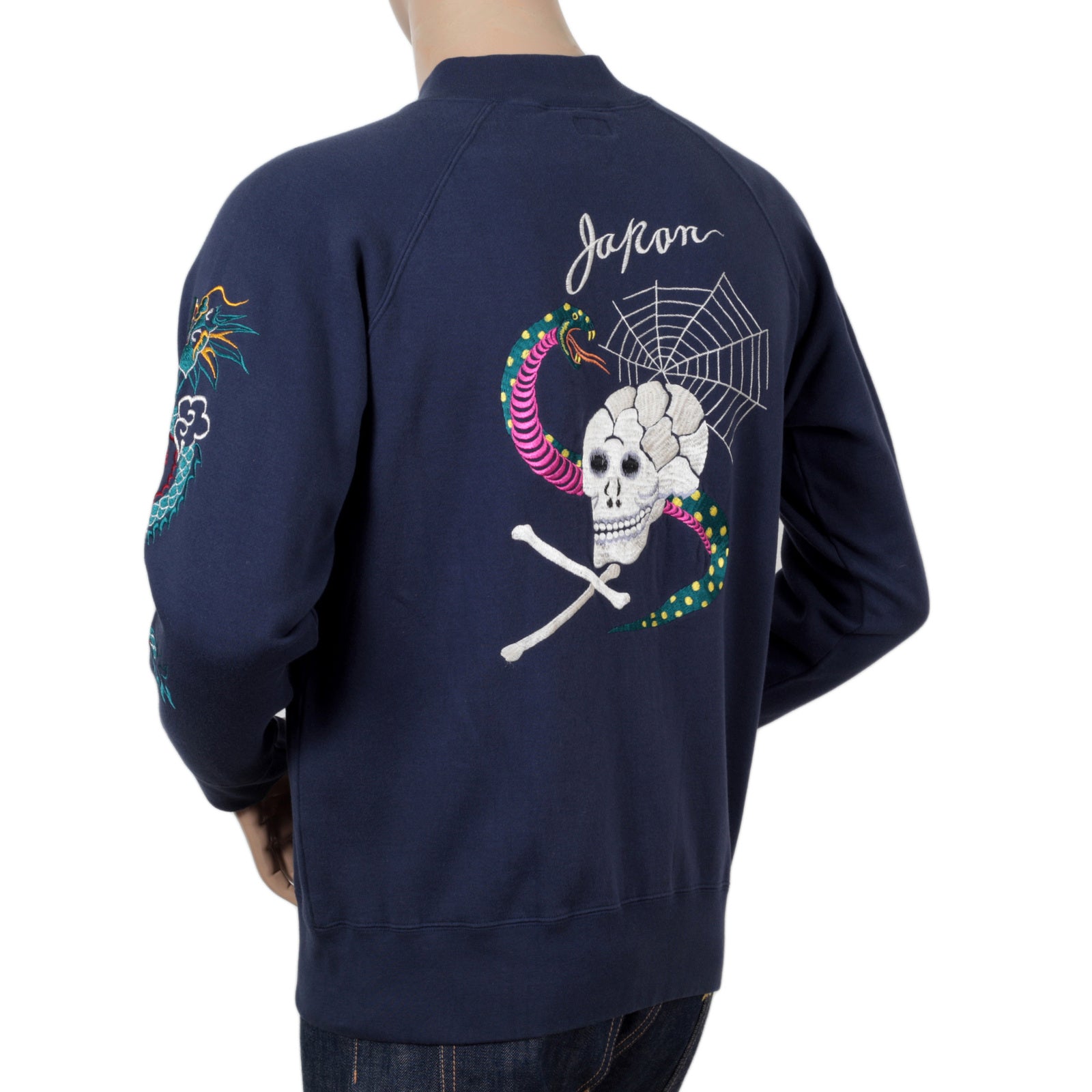 Navy Blue Skull Snake Embroidered TT67433 Suka Sweat Jacket