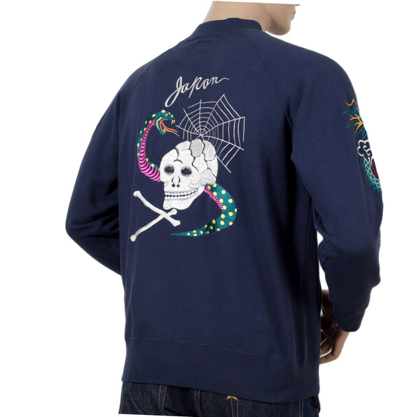Navy Blue Skull Snake Embroidered TT67433 Suka Sweat Jacket CANE7467