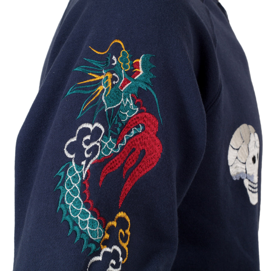 Navy Blue Skull Snake Embroidered TT67433 Suka Sweat Jacket CANE7467