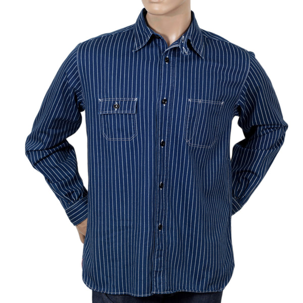 Navy Striped SC25551A Slim Fit 8.5oz Wabash Work Shirt CANE7546