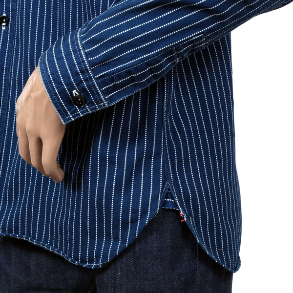 Navy Striped SC25551A Slim Fit 8.5oz Wabash Work Shirt CANE7546