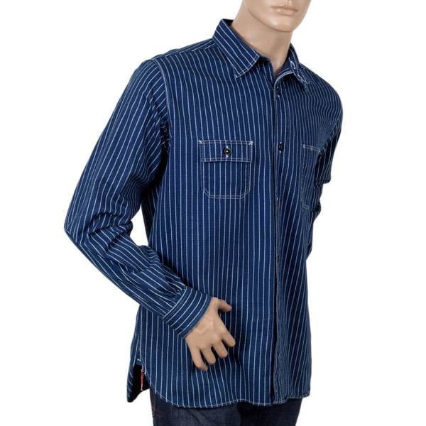 Navy Striped SC25551A Slim Fit 8.5oz Wabash Work Shirt CANE7546