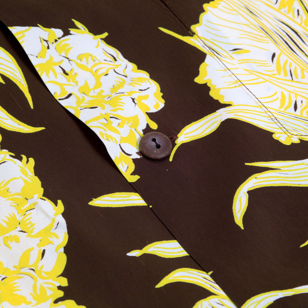 Yellow Island Pineapple Printed SS37452 Brown Hawaiian Shirt SURF7532