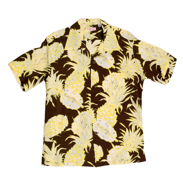 Yellow Island Pineapple Printed SS37452 Brown Hawaiian Shirt SURF7532